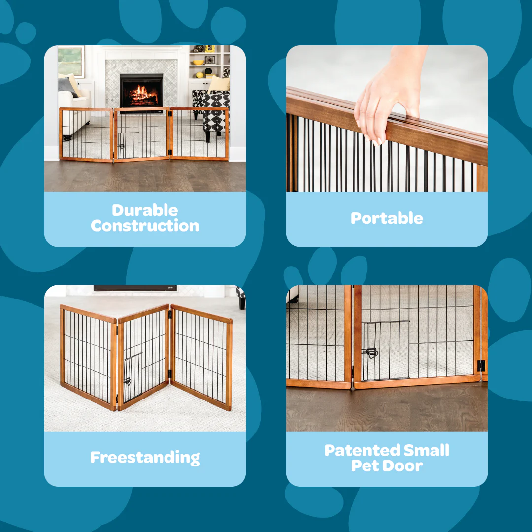 Design Paw Three-Panel Wooden Pet Gate - Image 3