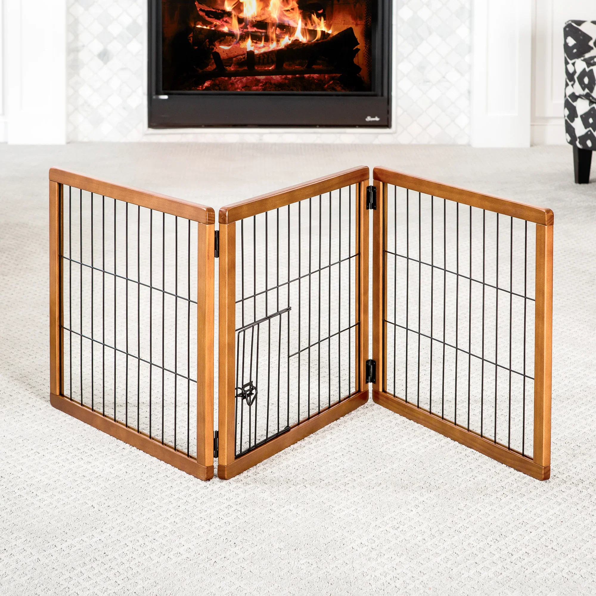 Design Paw Three-Panel Wooden Pet Gate - Image 5